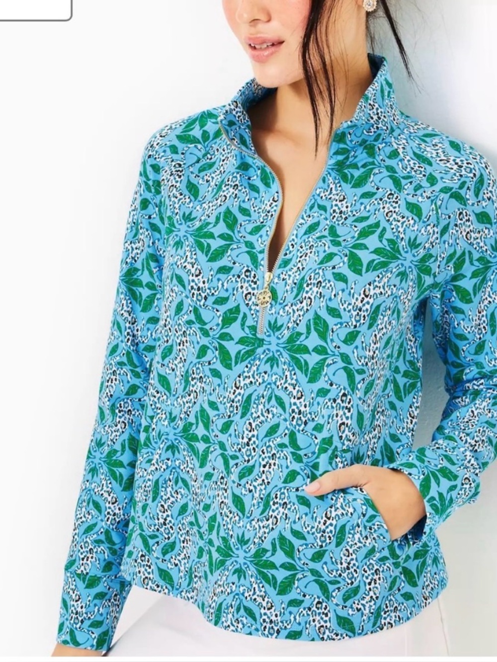 Lilly Pulitzer Melena Popover in Bon Bon Blue Leapin Lizards- Large
